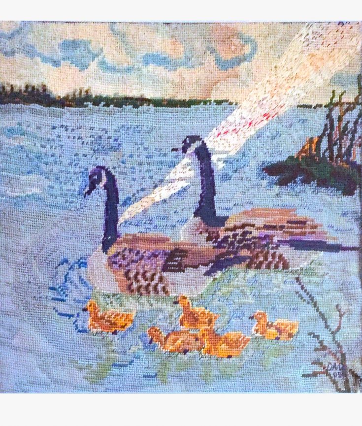 photo of thread art with geese
