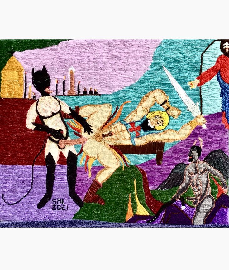 Cat Woman Does He Man Thread Painting