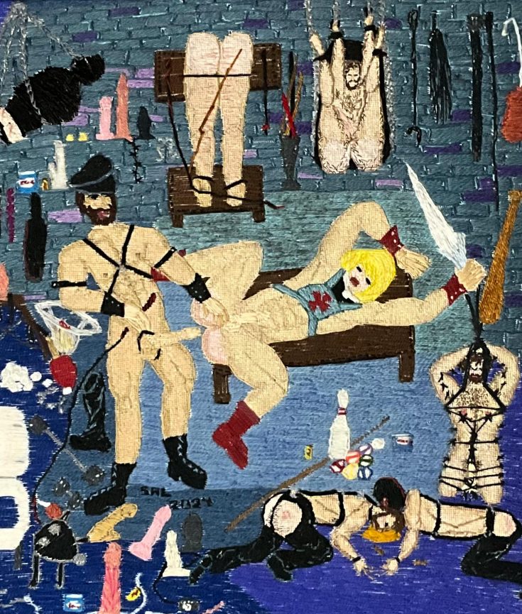 mixed thread painting of a torture chamber
